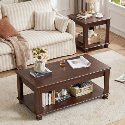 Farmhouse Coffee Tables for Living Room,Square Living Room Tables with Open Storage Shelf,Large Modern Coffee Table,Rustic Brown Center Table,Walnut