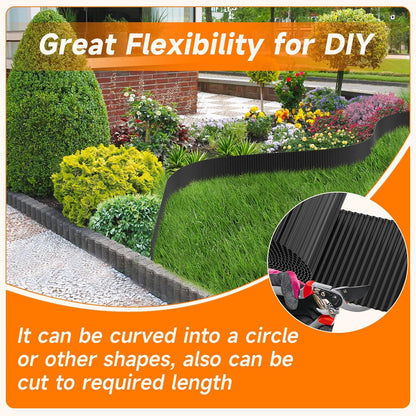 Corrugated Garden Edging,6"×20Ft Galvanized Steel Landscape Edging & Lawn Edging Border,Metal Garden Border for Flower Beds,Garden,Lawn,Raised Beds & Tree Surrounds(Black)