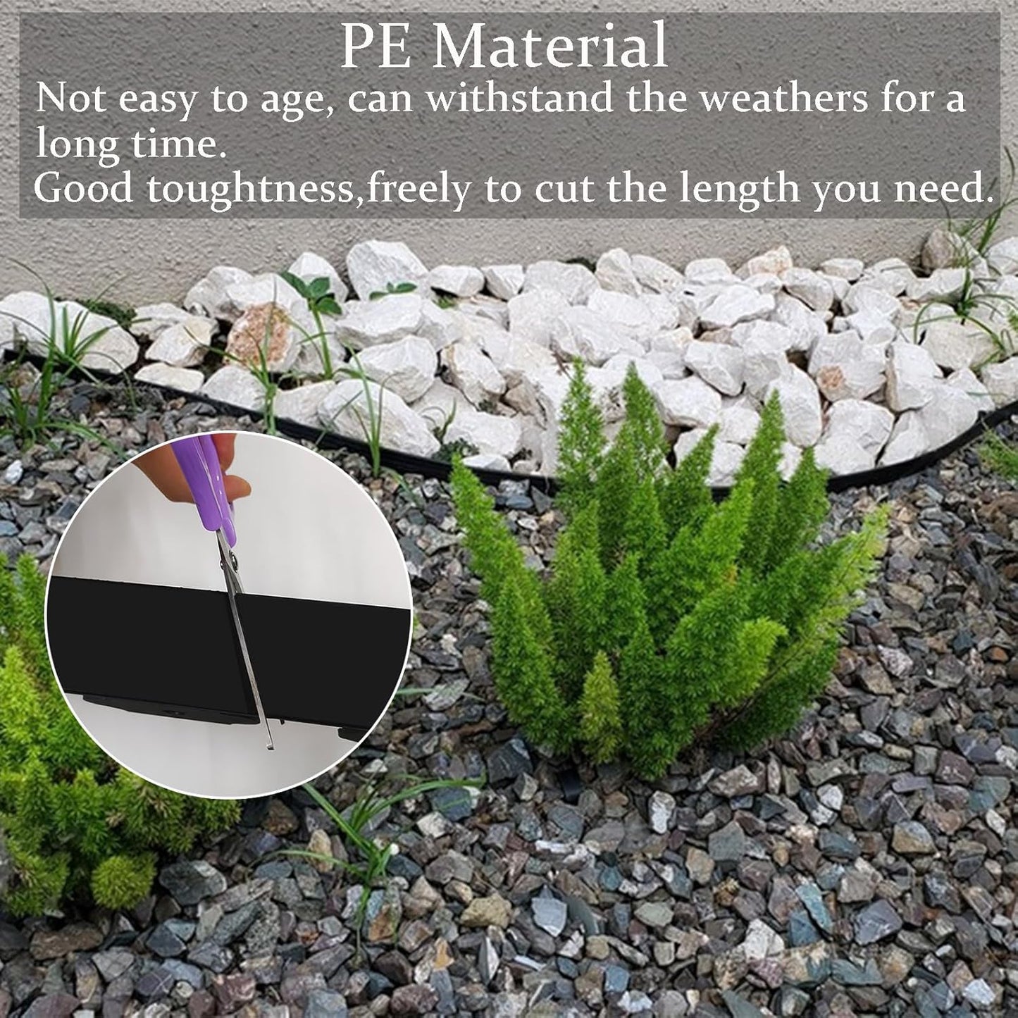 Landscape Edging 33FT, Garden Edging (4IN High) with 30pcs Spikes, Plastic Lawn Edging Flexible for Garden Flower Beds Tree Surrounds Yard Pathway, Black
