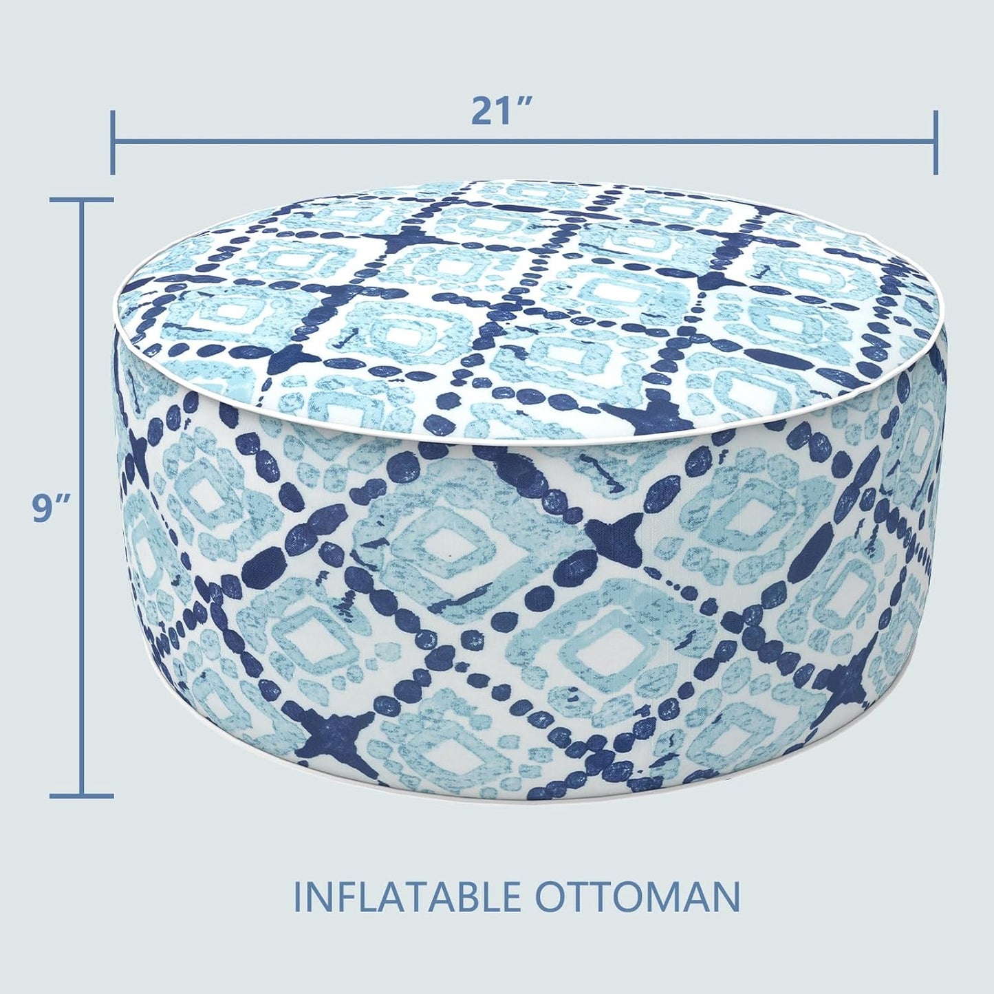 LVTXIII Inflatable Stool Ottoman Footrest with Handle, Decorative Fade-Resistant Foot Stool, Indoor or Outdoor Pouf for Home Garden and Camping Use, 21x21x9, Boho Geometry Blue