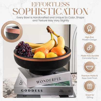 Concrete Large Fruit Bowl for Kitchen Counter - Large Decorative Bowls for Home Decor - Modern Key Bowl for Entryway Table - Hand-Poured Pedestal Bowl for Keys