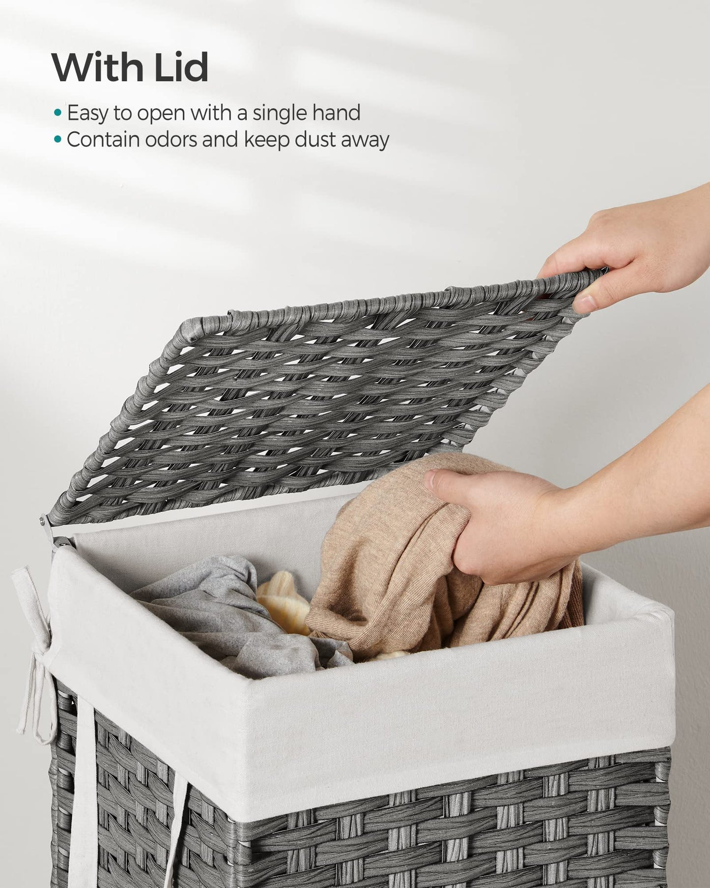 SONGMICS Laundry Hamper with Lid, 17.2 Gallon (65 L) Synthetic Rattan Clothes Laundry Basket with