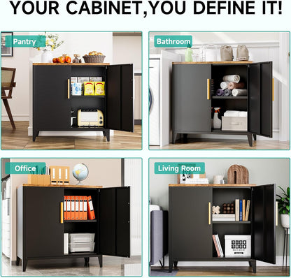 SISESOL Black Storage Cabinet with Doors and Shelves,30 inch Pantry Cabinet Sideboard with Leg,Small Accent Cabinets with Storage,Side Floor Cabinets for Home,Kitchen,Coffee Bar,Dining/Living Room