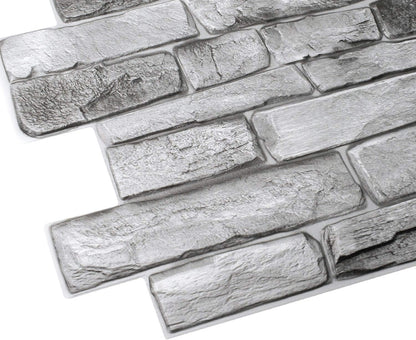 Dundee Deco Grey Faux Stone PVC 3D Wall Panel, 3.2 ft X 1.6 ft (98cm X 50cm), Interior Design Wall Paneling Decor, Sample 9 in X 9 in