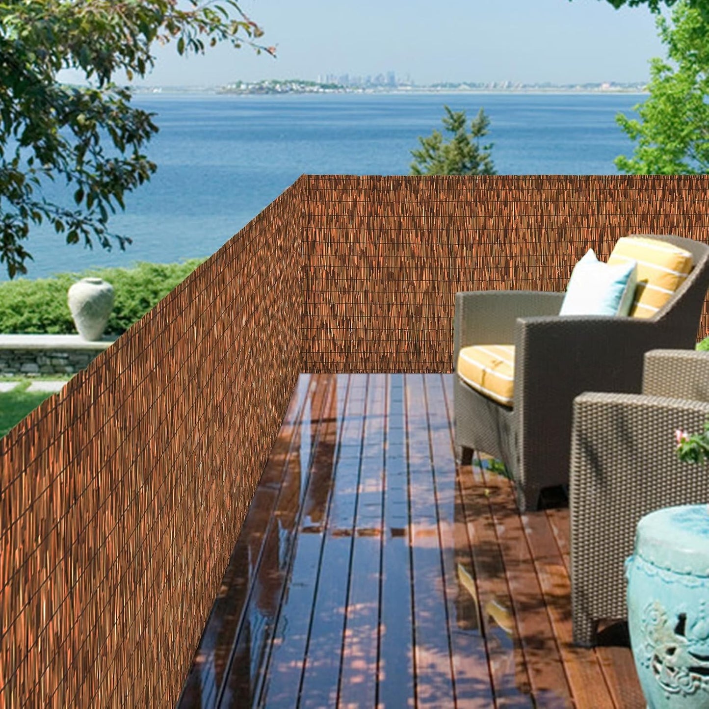 Brown 5.6FT X 16.4FT Reed Fencing Roll, Balcony Privacy Reed Shade Bamboo Fencing Garden Fence Border, Wind Block Sunshade Fence Screen for Outdoor Yard Patio Flower Bed Edge