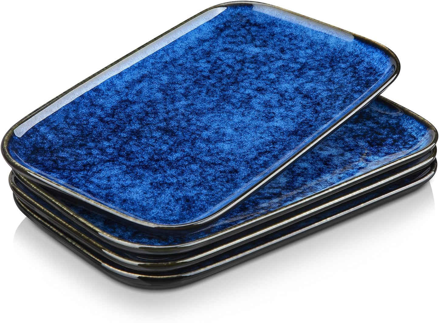 vancasso Stern Serving Platters Set of 4, 11 Inches Rectangular Ceramic Serving Plates, Blue Serving Trays for Entertaining