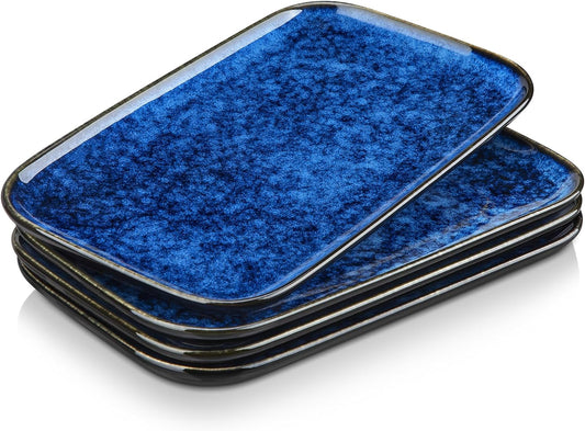 vancasso Stern Serving Platters Set of 4, 11 Inches Rectangular Ceramic Serving Plates, Blue Serving Trays for Entertaining