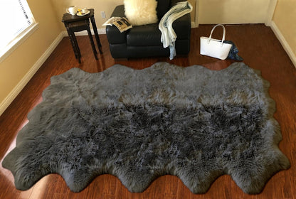 LAMBZY Faux Sheepskin Super Soft Hypoallergenic Free Shape Silky Shag Rug, Luxury Shaggy Plush Carpet for Bedrooms Living Kids Room Sofa Rugs (Dark Grey, Decto 10 Pelts 6'x10')