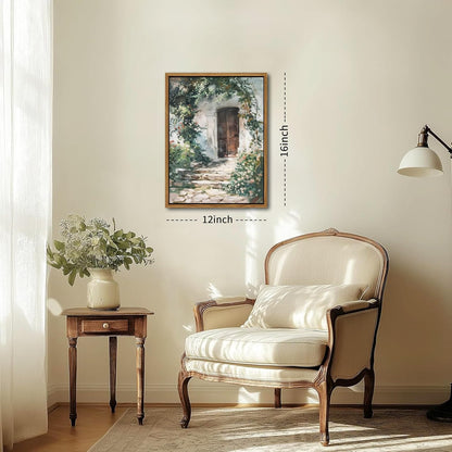 Floating Framed Canvas Vintage Wall Art, Rustic Cottage Spring Garden Oil Paintings Print, Country Floral Pictures Wall Decor for Living Room Bedroom Office Home Decor 12x16 inch