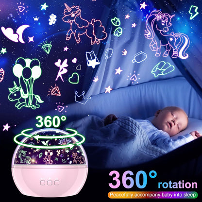 Star Projector Night Light for Kids,Baby Night Lights with Unicorn and Star Theme,360 Degree Rotation,15 Mode Color Changing,Birthday Gift Toys