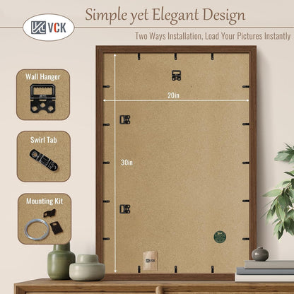 VCK 20x30 Brown Poster Frame 3 Pack, Wood Picture Frame with Exclusive Wood Grain, Wall Mounting Hanging