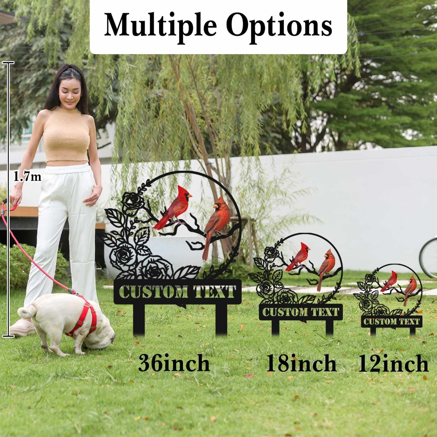 Personalized Garden Name Signs with Stake, Custom Red Bird Metal Decor Decorative Outside, Yard Outdoor Art Gift for Mom Grandmother, Patio House Warming Gifts New Home