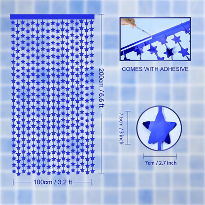 LOLStar 2Pack Blue Happy Birthday Party Decorations 3.3X6.6ft Each Navy Star Streamers Backdrop Foil Fringe Curtains,Photo Booth Props for Blue Baby Shower 18th 21st Birthday Space Party for Boys