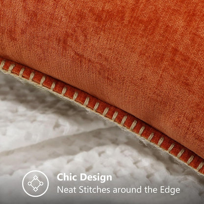 decorUhome Fall Chenille Soft Throw Pillow Covers 22x22 Set of 2, Farmhouse Velvet Neutral Decorative Euro Pillow Covers with Stitched Edge for Couch Sofa Bed Home Decor, Rust