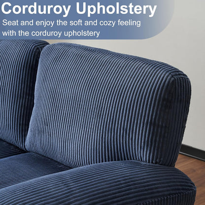 Karl home U-Shape Sectional Sofa Couch 111" Modern 4-Seat Sofa with Chaises Corduroy Fabric Upholstered Covertible Couch with Wood Grain Legs for Living Room, Reception Room, Apartment, Navy Blue