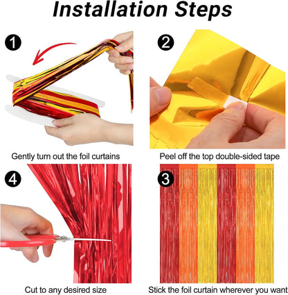 2 Pack Thanksgiving Backdrop, 3.28 FT x 7.05 FT Red Orange Gold Party Streamer, Metallic Fringe Curtains Foil Streamer Tinsel Backdrop, Thanksgiving Party Decorations Photo Props Wall Decor