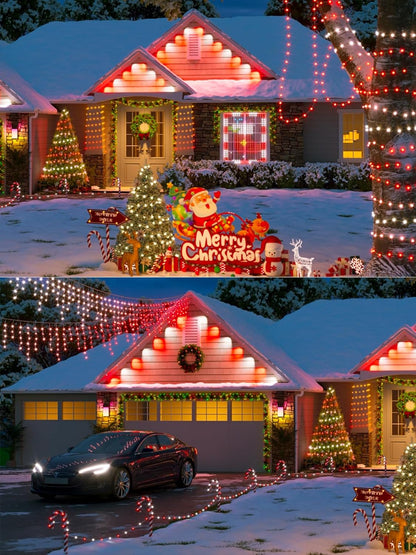 4-pack Red and White Solar Christmas Lights Outdoor Waterproof, 400LED 132FT Solar Powered LED String Lights Green Wire with 8 Modes Solar Fairy Lights for Xmas Tree Party Wedding Garden Fence Decor