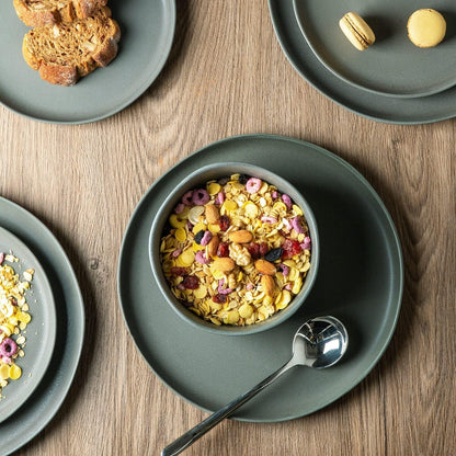 AmorArc Stoneware Dinnerware Sets, Wavy Rim Ceramic Plates and Bowls Sets, Highly Chip and Crack Resistant | Dishwasher & Microwave & Oven Safe Dishes set, Service for 4 (12pc)