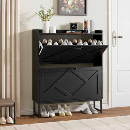 Nicetree Shoe Storage Cabinet with 2 Flip Drawers, Entryway Cabinet, Black