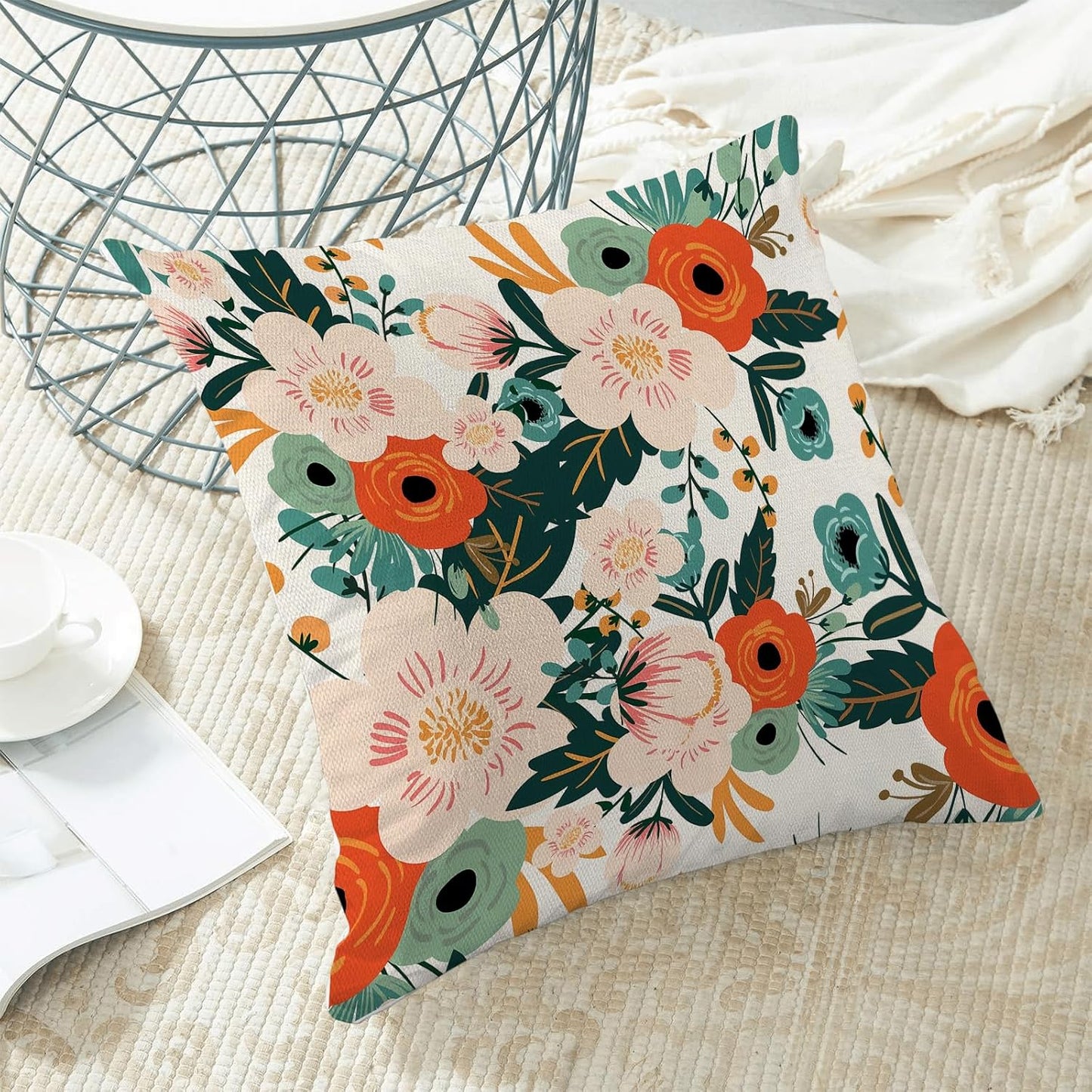 CXMEIFLY Spring Pillow Covers 20 x 20 Inch Set of 2 for Watercolor Flowers Decor Throw Pillows Pink Red Green Plant Floral Outdoor Decorative Cushion Cases for Couch Bed Decorations