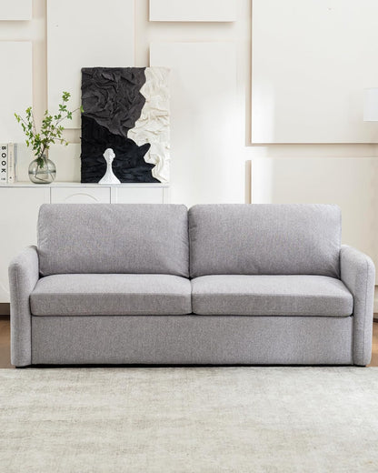 Queen Size Pull Out Sofa Bed, 2 in 1 Convertible Sleeper Sofa Couch with Pullout Bed, Memory Foam Mattress for Living Room Office, Space-Saving, Light Grey