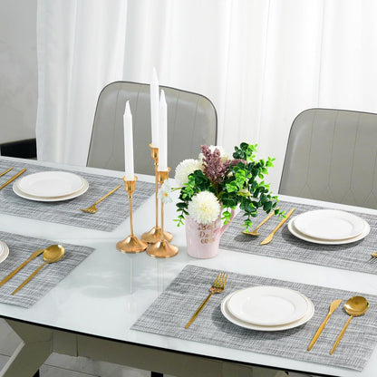Placemats Set of 6，Non-Slip PVC Weave Table Mats Easy to Clean，Heat Resistant Place Mats for Kitchen Dining Table Decoration Indoor Outdoor，Gray