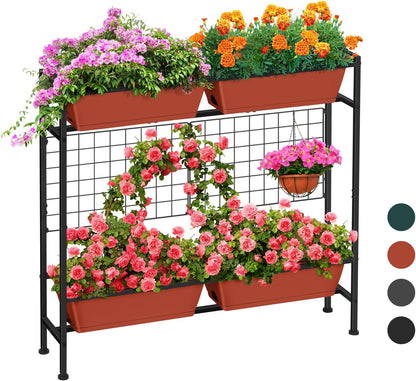Raised Garden Beds Outdoor Elevated Planter Boxes with Trellis Herb Garden Planter Outdoor Raised Flower Boxes with Legs for Vegetable Patio Balcony Porch, Brick Red