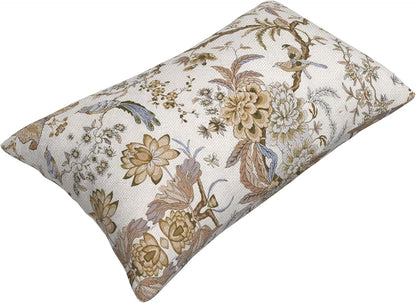 Spring Floral Birds Pillow Covers 12 x 20 Inch Set of 2 for Chinoiserie Flowers Decor Throw Pillows Brown and White Plant Outdoor Decorative Cushion Cases for Couch Bed Decorations