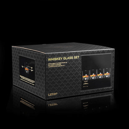 Mount Everest Heavy Crystal Whiskey Glasses Gift Set of 4, Thick Freezable Bourbon Glass 1lb Each, Premium Whiskey Gifts for Men, Frozen Crystal Chills Cocktails, 10 oz