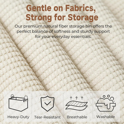 StorageWorks Storage Bins, Shelves Baskets for Organizing, Large Fabric Closet Organizers with Handles, Metal Frame, Beige（Texture）, 2-Pack