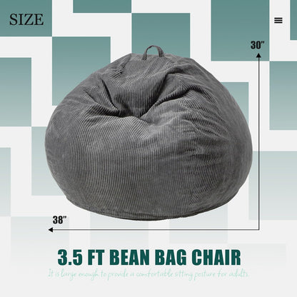 Hobestluk 3.5FT Bean Bag Chair Large Bean Bag with Filler Included Bean Bag Chairs for Adults Teardrop Bean Bag Chair with Removable Cover for Bedroom Living Room - (Large, Grey)