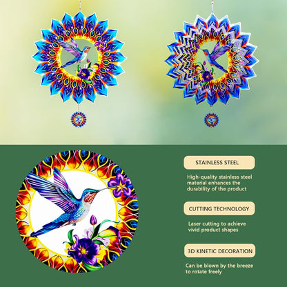 Hummingbird Wind Spinner,Hanging Wind Spinners Outdoor for Garden Decoration，12 inch 3D Stainless Steel Wind Sculpture for Indoor/Outdoor Decor