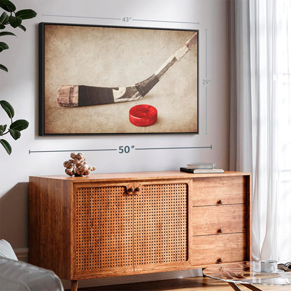 Elephant Stock Vintage Ice Hockey Wall Art - Horizontal Framed Canvas - 1-Piece Hallway Wall Decor - Photography Sports Canvas Print - Brown and Beige Decor for Wall - 43" X 29"