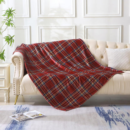 MERRYLIFE Dark Red Plaid Throw Blanket Decorative Fleece Throw | Ultra-Plush Colorful | Couch Blanket Travel Lap | Home Gift Use(50" 60",Dark Red Plaid)
