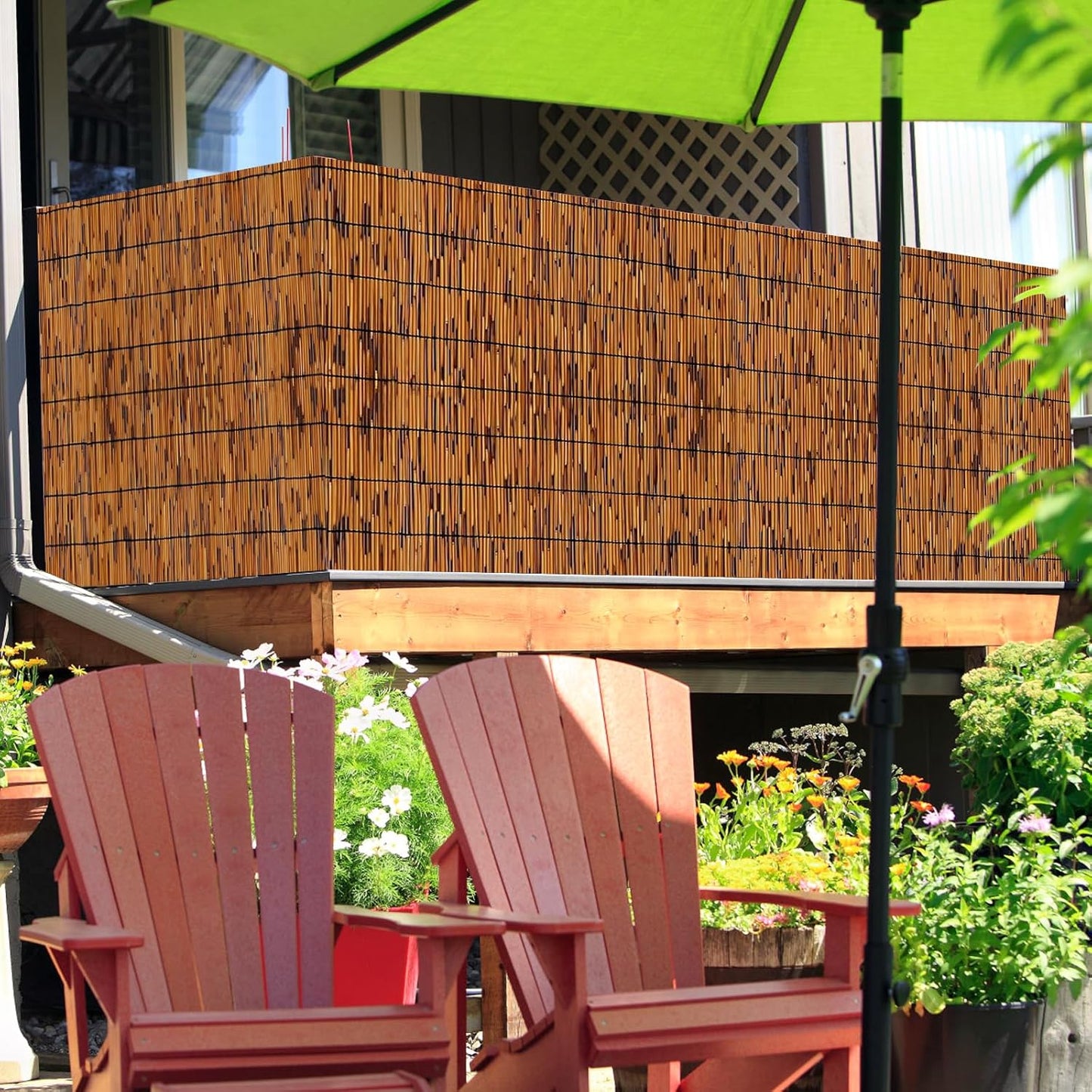 Bamboo Reed Fencing, Decorative Bamboo Curtains for Patio, Light Russet Privacy Fence Reed Screens Outdoor for Patio Garden Balcony Privacy Screen, 5 x 5 FT