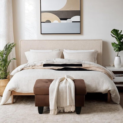 Ottoman Rectangular Storage Ottoman Bench, Flannel Footrest Stool Footstool with Lid for Living Room, Bedroom, Entryway, Chocolate, 28.5"x19"x17.5"