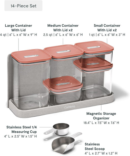 Caraway 14-Piece Glass Airtight Food Storage Containers with Lids – Non-Toxic, BPA-Free Kitchen Storage Containers – Stackable, Space-Saving Airtight Containers for Dry Goods and More - Perracotta