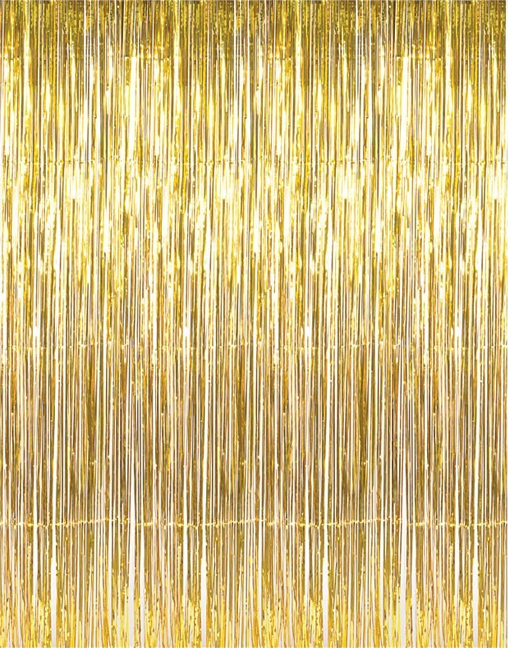 GOER 3.2 ft x 9.8 ft Metallic Tinsel Foil Fringe Curtains,Pack of 2 Party Streamer Backdrop for Birthday,Graduation Decorations and New Year Eve (Gold)