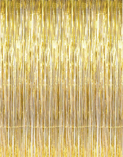 GOER 3.2 ft x 9.8 ft Metallic Tinsel Foil Fringe Curtains,Pack of 2 Party Streamer Backdrop for Birthday,Graduation Decorations and New Year Eve (Gold)
