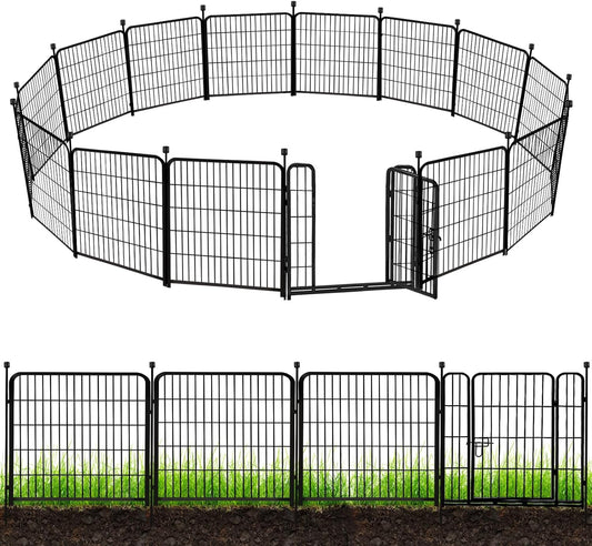 ADAVIN Metal Garden Fence with Gate, 36 in(H) 10 Panels Heavy Duty Iron Animal Barrier Fence, Indoor or Outdoor Dog Playpen, Portable Fencing, No Dig Garden Border Fencing for Yard. Total 22.1 FT(L)