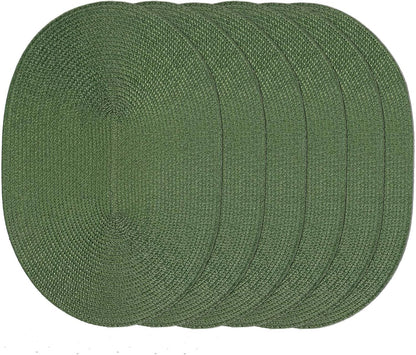 AHHFSMEI Placemats Set of 6 for Dining Table Washable Woven Vinyl Non-Slip 18x12 inches Placemat Heat-Resistant Durable Table Mats for Dining Table Easy to Clean (Oval Green, 6)