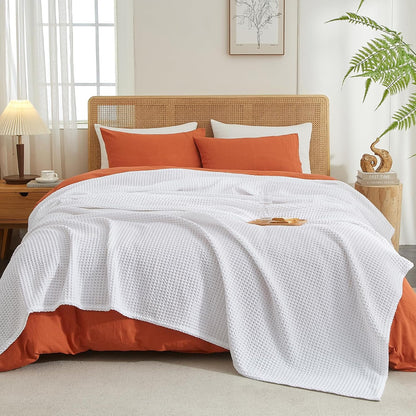 PHF Ultra Soft Waffle Weave Blanket King Size 104"x 90"- Washed Lightweight Breathable Cozy Woven Blanket for Bed - Aesthetic Decor for Couch Bedding Sofa Home Car - White