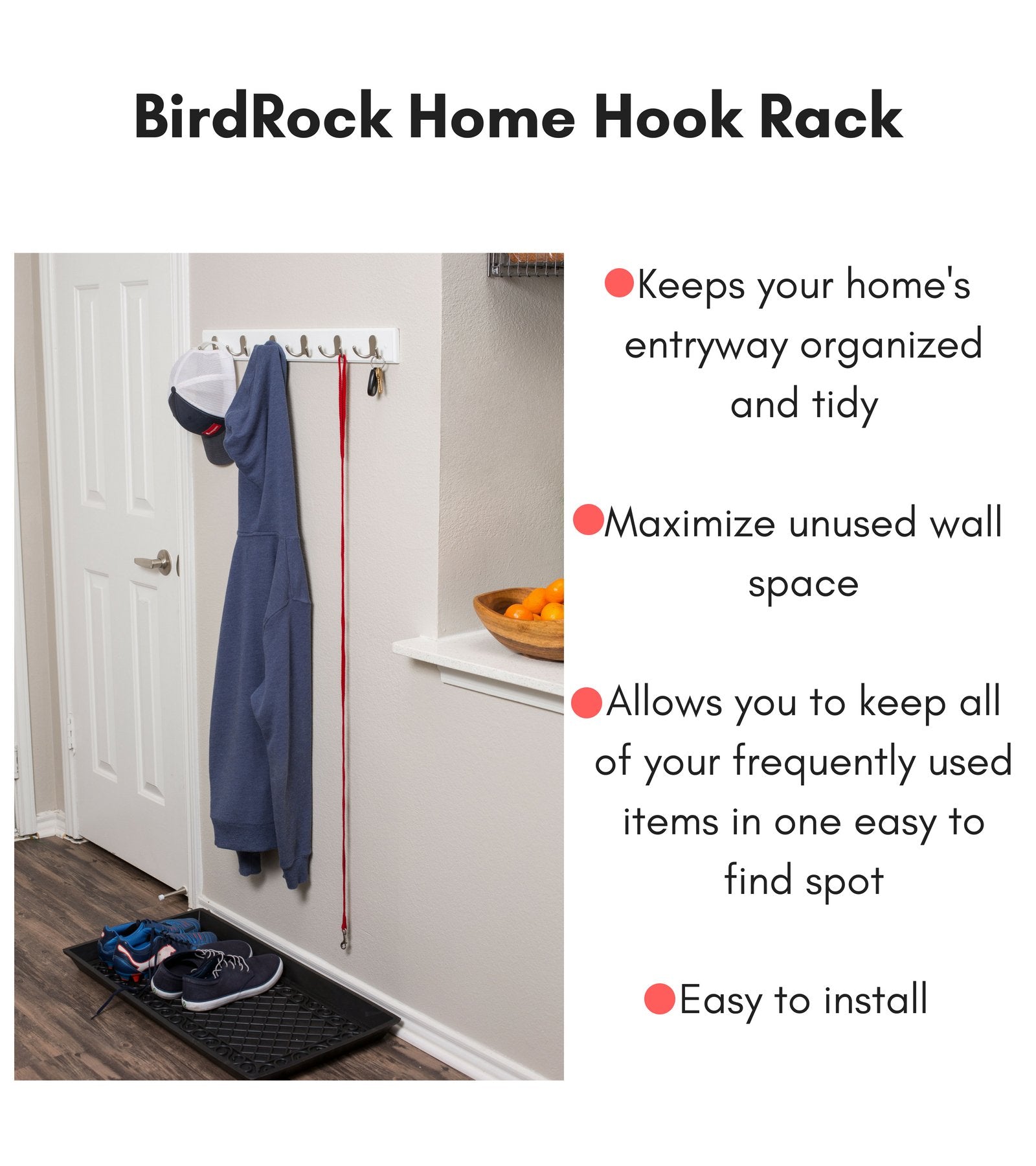 BIRDROCK HOME Dual Hook Coat and Hat Rack - 6 Dual Hooks - 27 Inches - Wall Mount - Decorative Home