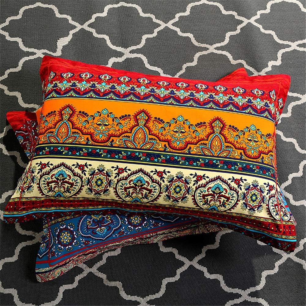 ABREEZE 3Pcs Bohemia Retro Bedding Ethnic Vintage Floral Duvet Cover Boho Bedding 100% Brushed Cotton Bedding Sets Damask Paisley Coloful Mandala Down Comforter Cover,King