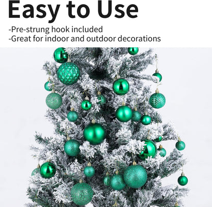 LANGXUN 36pcs Emerald Green Christmas Tree Decorations Balls, Bolas De Navidad, 2025 Christmas Decor, Indoor Outdoor Shatterproof Christmas Ornaments, Xmars Party Wedding Suppiles