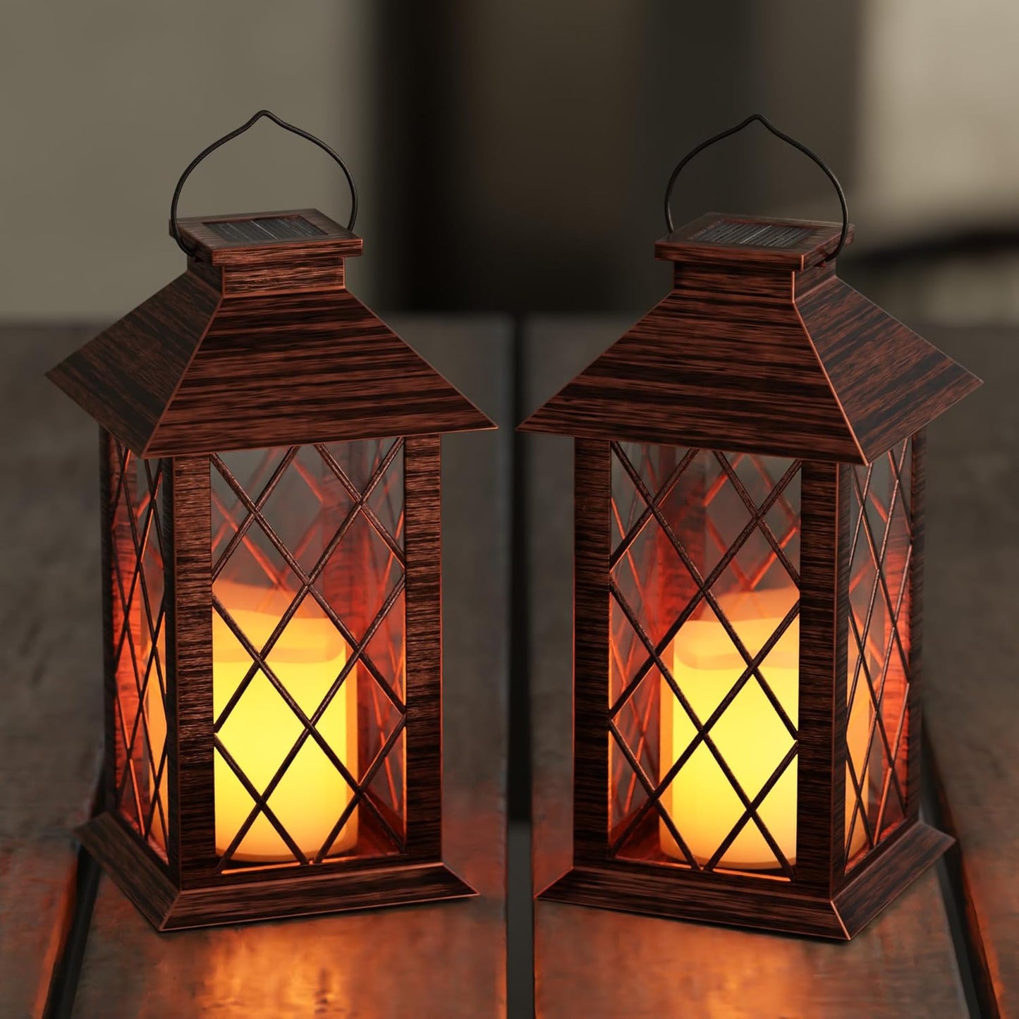 Solar Lanterns Outdoor, Waterproof Garden Hanging Lanterns,13" Outdoor Decorative Lantern with LED Flickering Flameless Candles, Vintage Lantern for Porch, Yard,Patio Decor