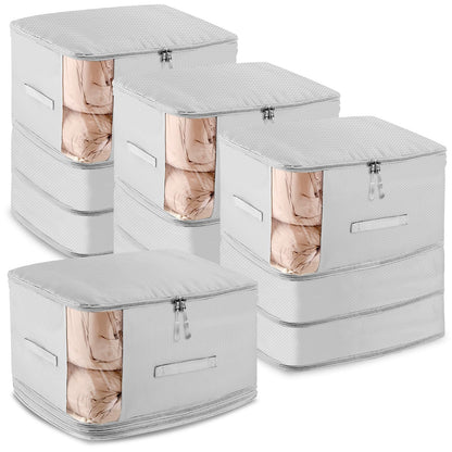 4 Pack Space Saving Comforter Storage Bag with Handle, 3-Layer Compression Blanket Storage Bags