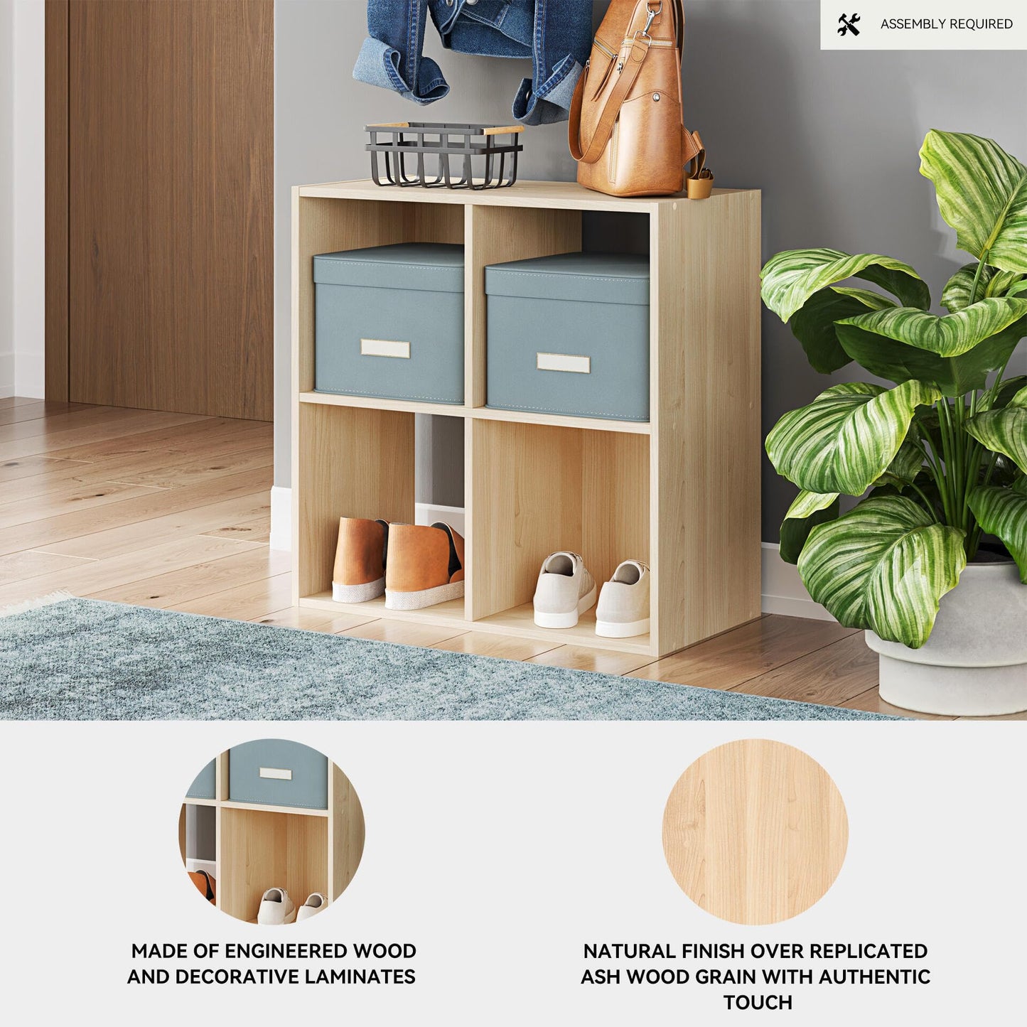 Signature Design by Ashley 4 Cube Organizer Bookcase, Light Brown Ash