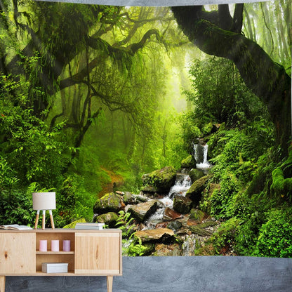 Llamazing Forest Tapestry - Green Creek, 60''L51''W - Magic Landscape for Living Room & Bedroom Decor