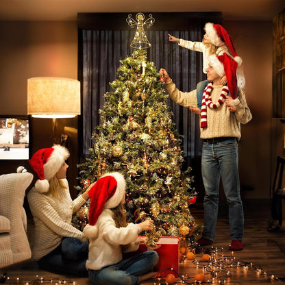 hogardeck Christmas Tree Topper, Glittered Gold Angel Tree Topper for Christmas Treetop, 30 LED Timer Sparkling Tree Toppers for Christmas Tree Decorations